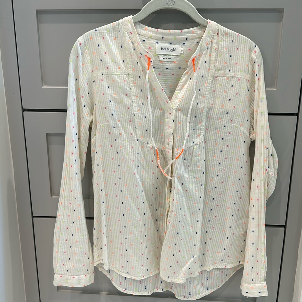 Anthropology cream and neon cotton shirt, size M